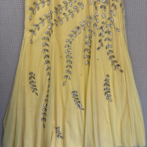 Vintage Cache Yellow Beaded Evening Gown Women L- Maxi Sleeveless Cocktail Sheer - Picture 5 of 14